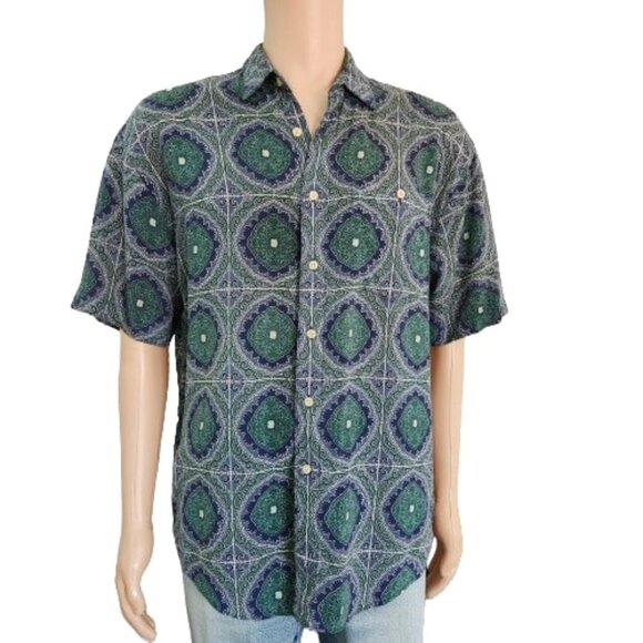 Vintage Cambridge Classics Shirt Geometric Short Sleeve Button Up Mens Medium - Picture 1 of 7